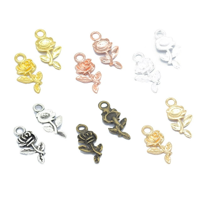 120pcs Alloy Charms Pendants Rose Shape DIY Pendants for Bracelet Necklace Making (Random Pattern Mixed)