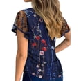 thumbnail image 2 of Gzhioc Woman Mesh Embroidery Top Round Neck Short Falbala Sleeve T shirt, 2 of 3