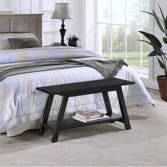 Cterwk 36.1" Long Wood Bench with Shelf, Dark Brown