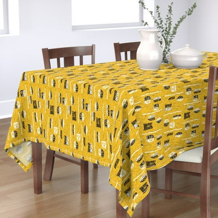 

Cotton Sateen Tablecloth 70 x 90 - Midcentury Yellow Tiki Vintage Aloha Hawaii Tattoo Island 8B Print Custom Table Linens by Spoonflower