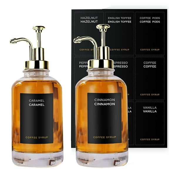 Coffee Syrup Dispenser for Coffee Dispenser Glass Syrup Bottle Set of 2 Refillable Bottles for Condiment