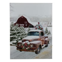 LED Lighted Fiber Optic Truck with Tree Christmas Canvas Wall Art 15.75" x 11.75"