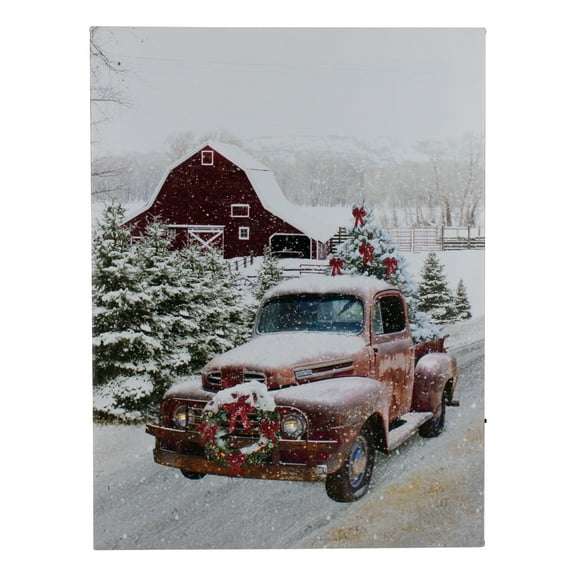 LED Lighted Fiber Optic Truck with Tree Christmas Canvas Wall Art 15.75" x 11.75"