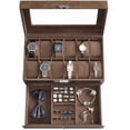 thumbnail image 2 of SONGMICS Caja de Relojes de 2 Niveles, Estuche para 12 Relojes, Tapa de Cristal, con Cerradura, Cuero Sintético Marrón y Forro Marrón, 2 of 7