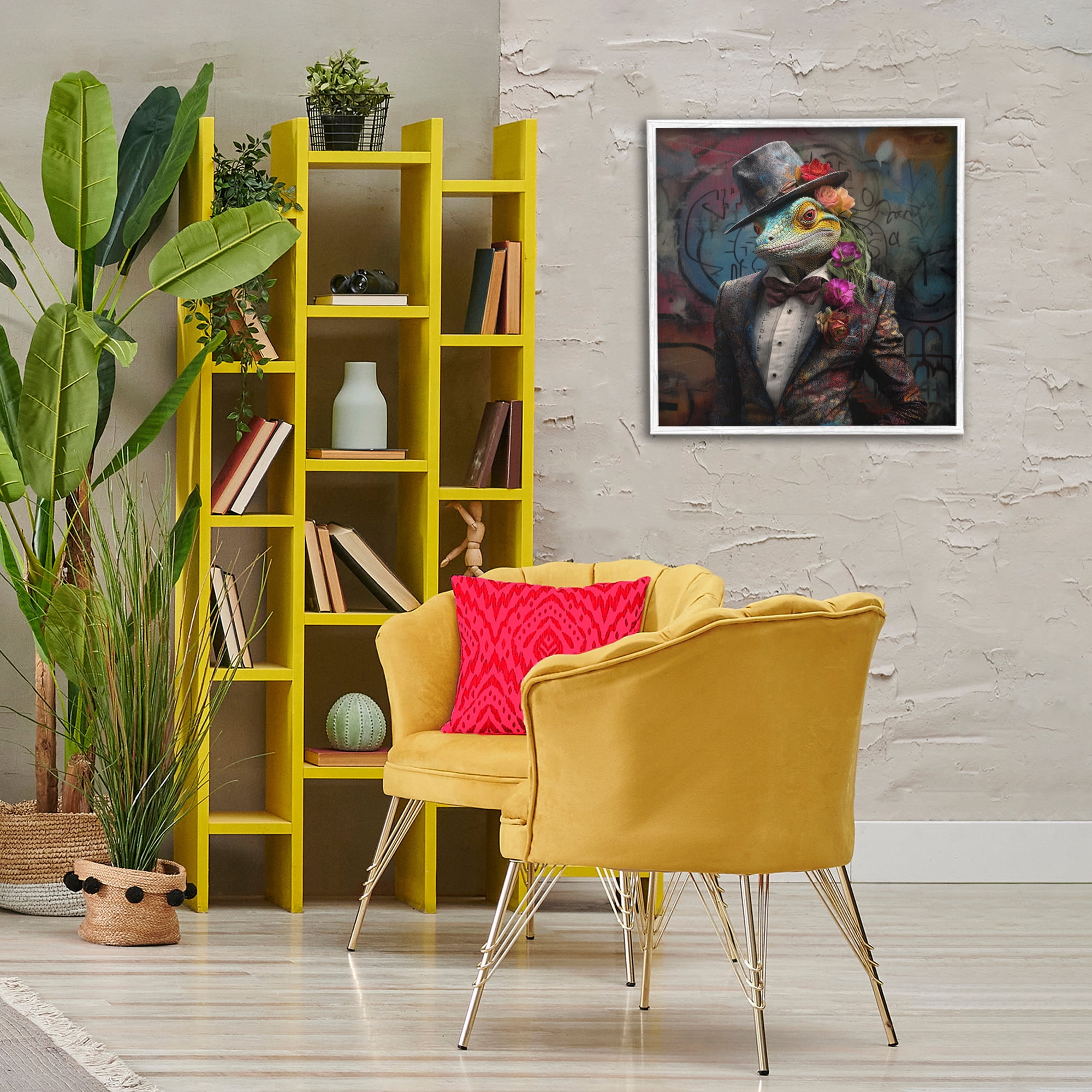 Stupell Industries Urban Graffiti Lizard Animals & Insects Painting White Framed Art Print Wall Art, 24 x 24