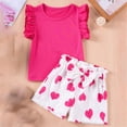 thumbnail image 2 of kpoplk Toddler Girl Clothes Girls Summer Outfits 2-Piece Cute Ruffled Sleeves Top Print Short Spring Summer Set 3T-8Y Size 5-6 Years,Hot Pink, 2 of 5