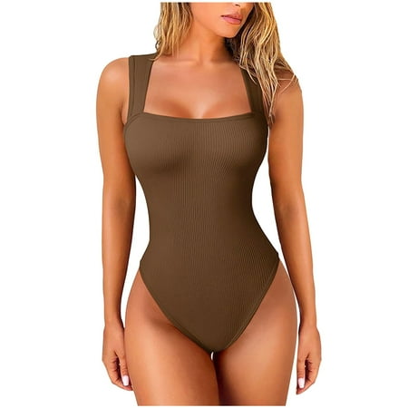 TrendVibe365 Swimsuits for Women 2025 Coffee One Piece Bathing Suits Thong Solid Swimwear Beachwear L