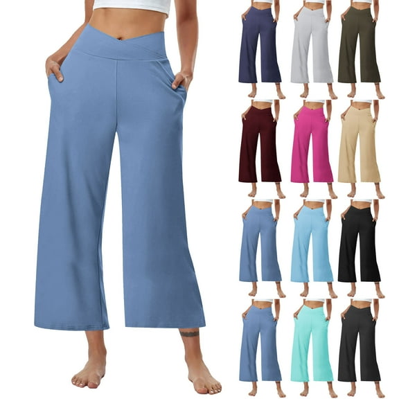 Xuniizn Womens Yoga Pants Wide Leg Casual Solid Elastic High Waist Cropped Workout Pants Plus Size Soft Comfy Outdoor Running Joggers Sweatpants, S-3XL