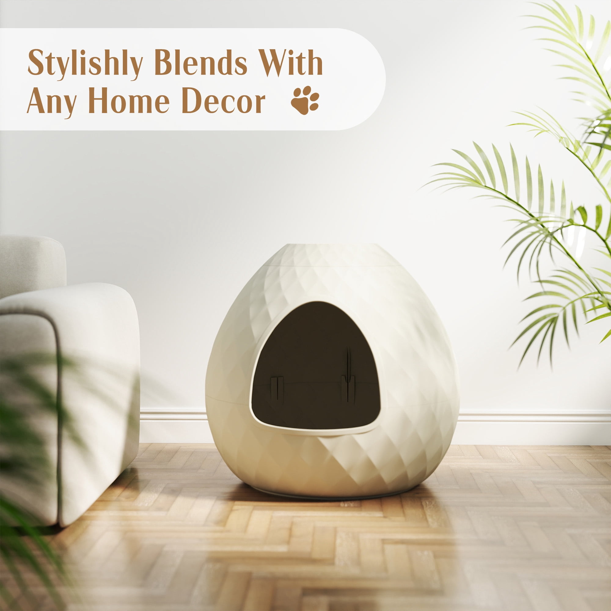 EasyUp Cat Litter Box Enclosure Hidden Litter Box Furniture with Removable Planter Top Vented Easy to Clean Multi-Functional for Living Room Indoor, White
