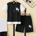 thumbnail image 2 of Gbsyewxs Boys Outfit Set 2 Piece Crew Neck Short Sleeve Tops And Shorts Letter Print Loungewear Summer Boys Clothes Black Size 15-16 Years, 2 of 3