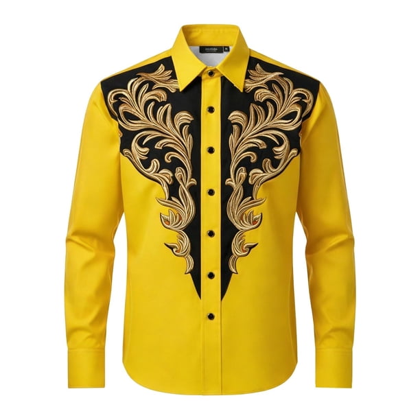 ZVNAΖH Men's Vintage Cowboy Western Embroidered Shirt, Long Sleeve
