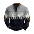 thumbnail image 2 of Men's Retro Knit Print Zip Up Sweatshirt, Casual Long Sleeve Cardigan Style Fleece Jacket, Vintage Streetwear for Christmas, Fall Winter, Cozy Layering Top,Black,L, 2 of 6