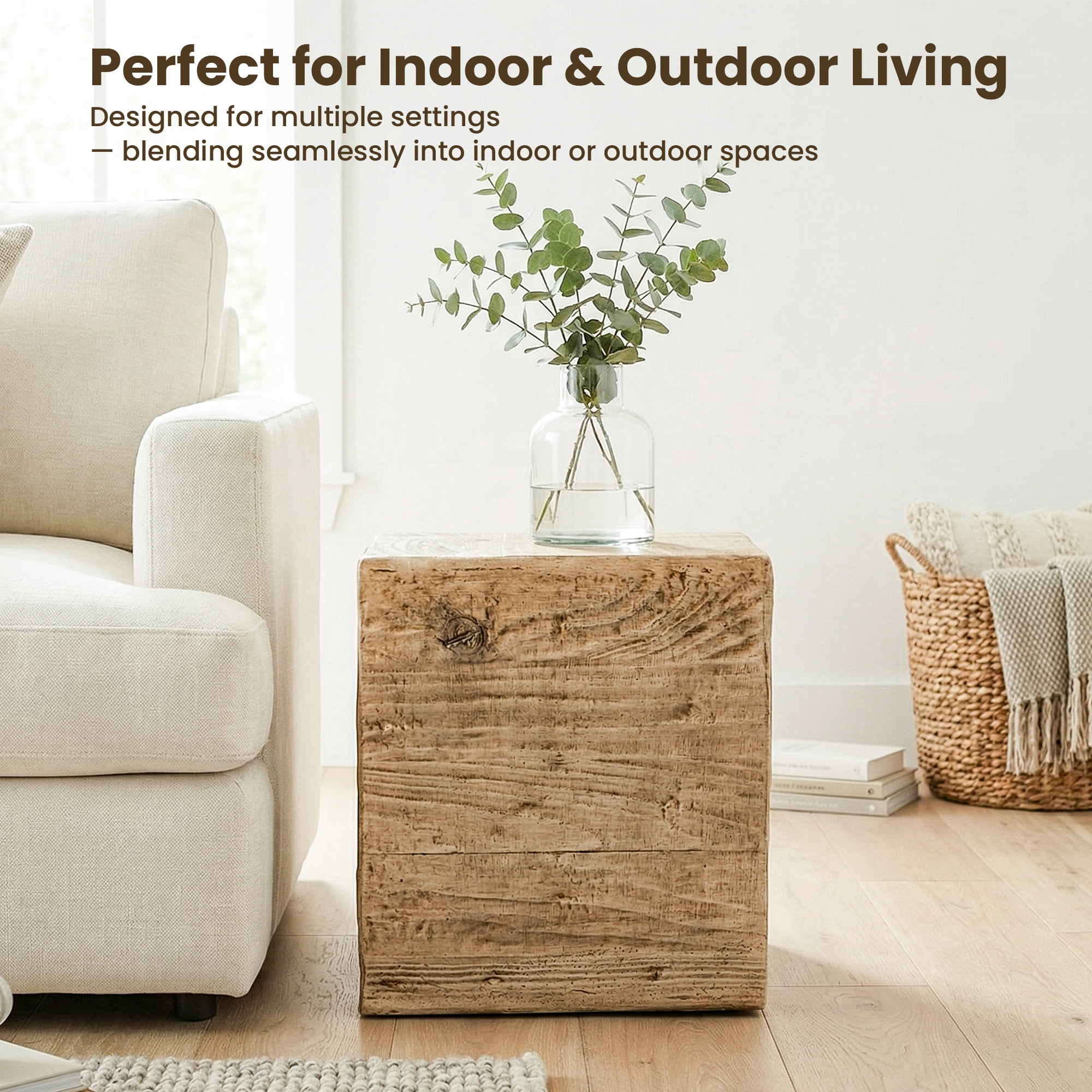 MOALCOFER Concrete Outdoor side table with Faux Wooden,Morden Small Patio End Table