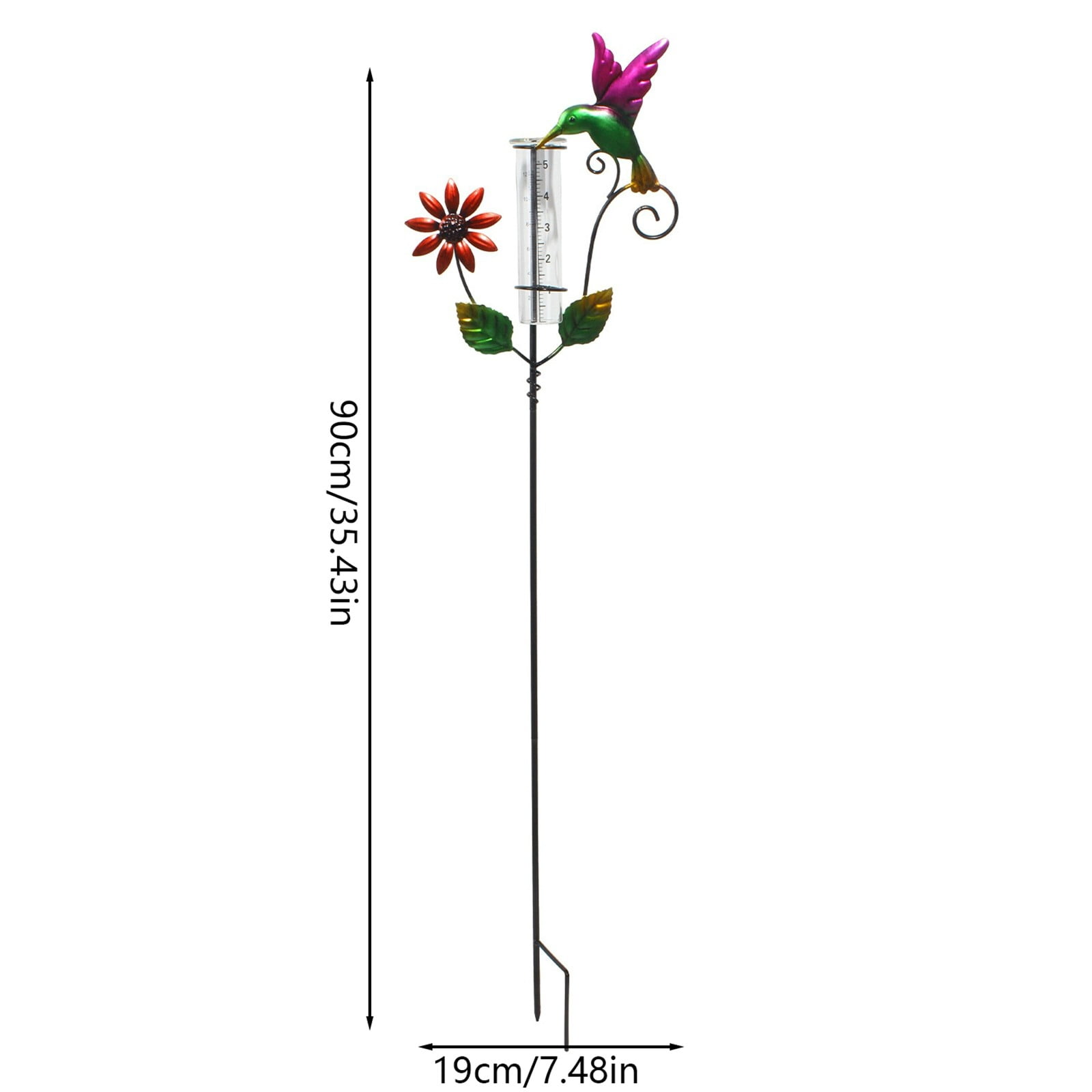 Metal Rain Gauge Outdoor 35.43 Inch with Stake, Tube Rain Measure Gauge Decorative Branch, Ironwork Rainwater Collector Glass Measuring Cup for Garden Patio Yard Lawn