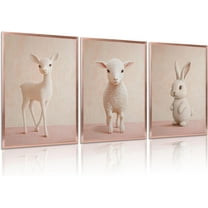 Pink Nursery Animal Canvas Wall Art Baby Room Cute Posters Prints Pink Deer Sheep Rabbit Paintings Wall Decor Pictures Artwork for Girls Room Bedroom Home Decoration Prepare