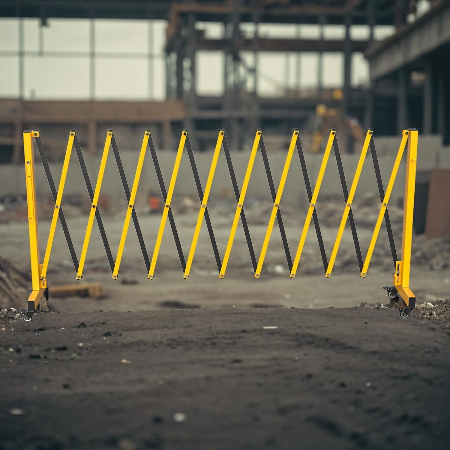 TEQIN Industrial Expandable Metal Barricade, 6FT/7FT/8FT/11FT, Mobile Safety Barrier Gate, Retractable Traffic Fence,Easily Assembled Safety Barrier with Casters, Flexible Mobile Gate