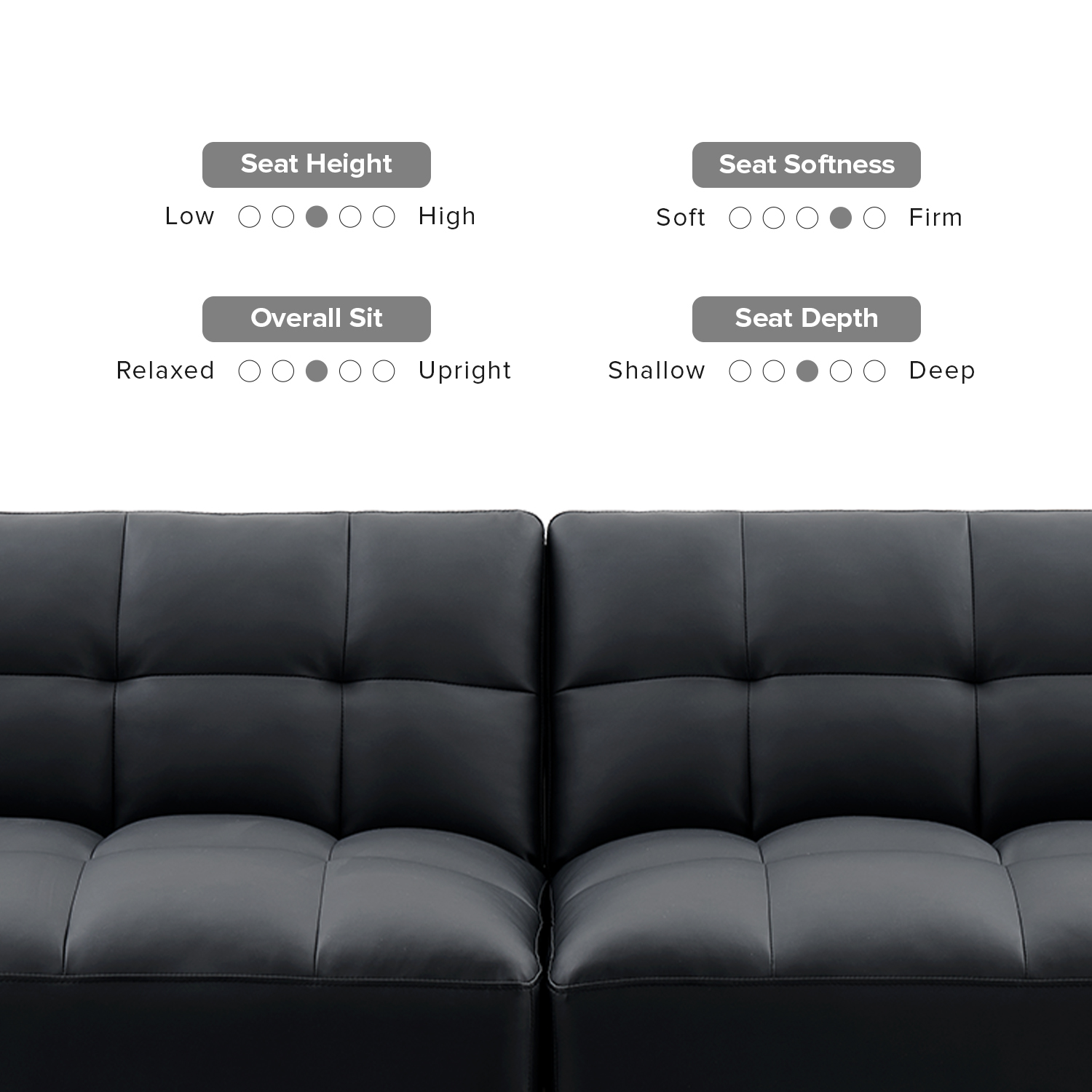 Mopio Aaron Futon Convertible Sofa Sleeper Futon with Arms Split Back Design 77.5" Midnight Black Faux Leather
