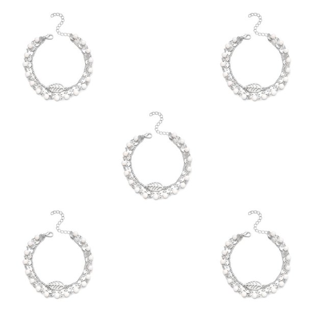 Qarigey para el tobillo Hoja en capas Oro Plata Pulseras de tobillo para el Día de San Valentín Plata plata 5piezas Qarigey CBP253148