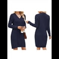 thumbnail image 3 of Vestidos Tipo Suéter Holgados de Otoño con Cuello en V, Larga y por Encima de la Rodilla para Mujer. Azul Oscuro S, 3 of 7