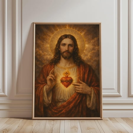 Christian Wall Art - Jesus with Sacred Heart Print christian jesus sacred jesus Poster for Catholic Home Decor heart religious Art Religious poster religious Unfreamed Poster 16x24