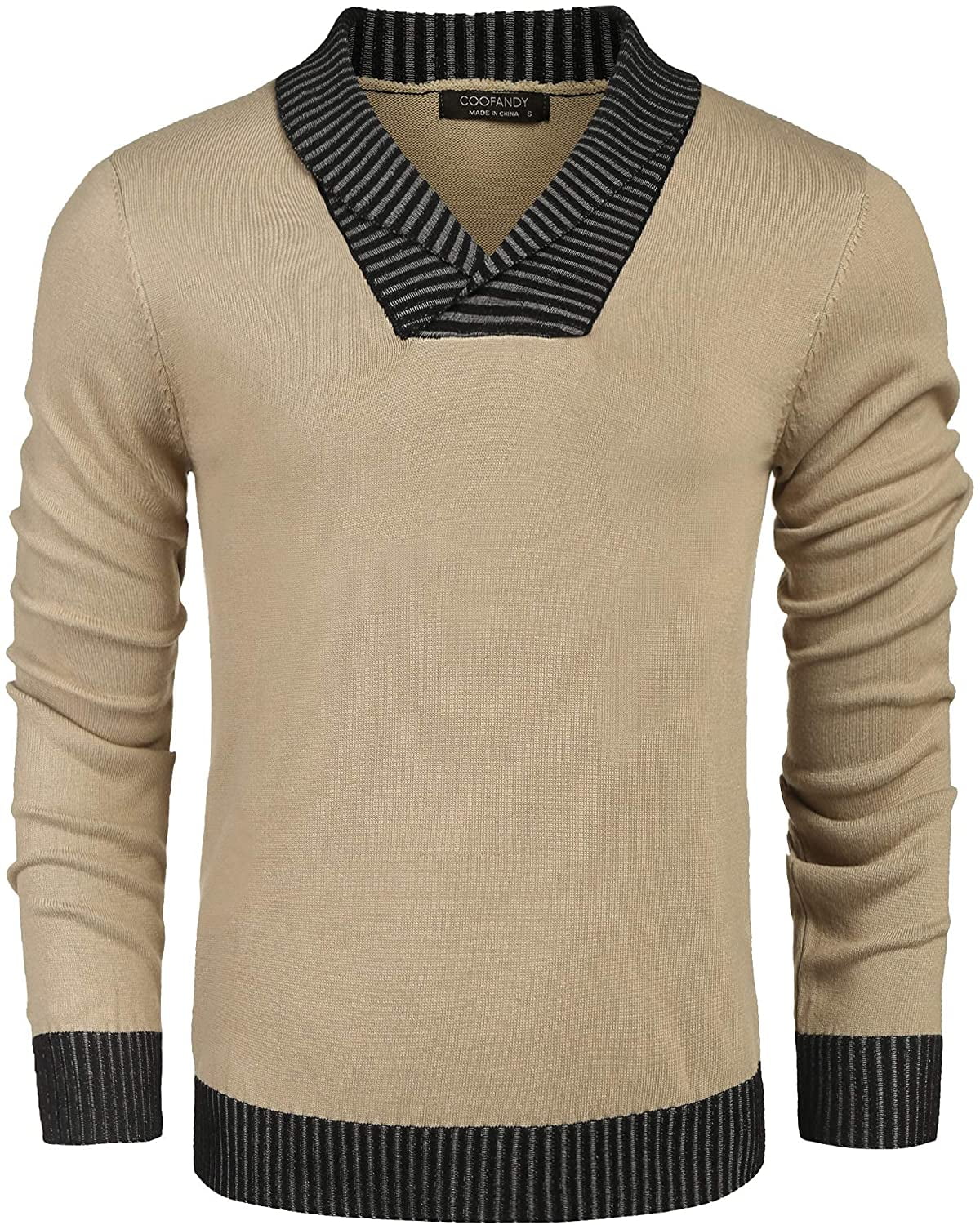 COOFANDY Men's Autumn Winter Ribbed V-Neck Long Sleeve Pullover Sweater