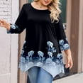 thumbnail image 4 of WTOBBY Women's Plus Size Floral Print 3/4 Sleeve Round Neck Tunic Top Loose Fit Tee for Full Figure Comfort and Fall Seasonal Fashion,Royal Blue 3XL, 4 of 5