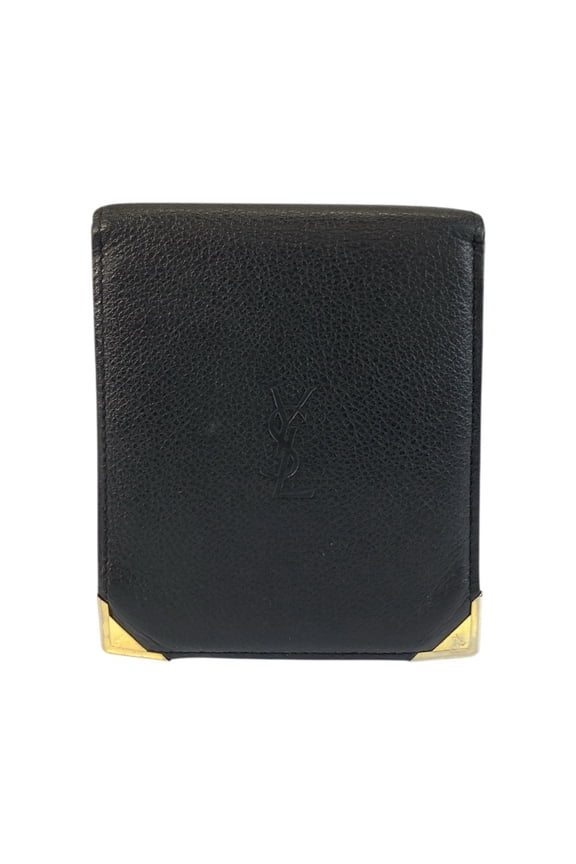 Pre-Owned Yves Saint Laurent Vintage YSL Black Leather Folding Wallet with Gold... (Good)