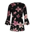 thumbnail image 5 of Pink Women's Long Sleeve T-shirt, Summer Tops For Women 2025 Trendy Boho Floral Print Tunic Shirts 7 Sleeve V Neck Tshirt Casual Loose Blouse,Women's Long sleeve T-shirt XXL, 5 of 5
