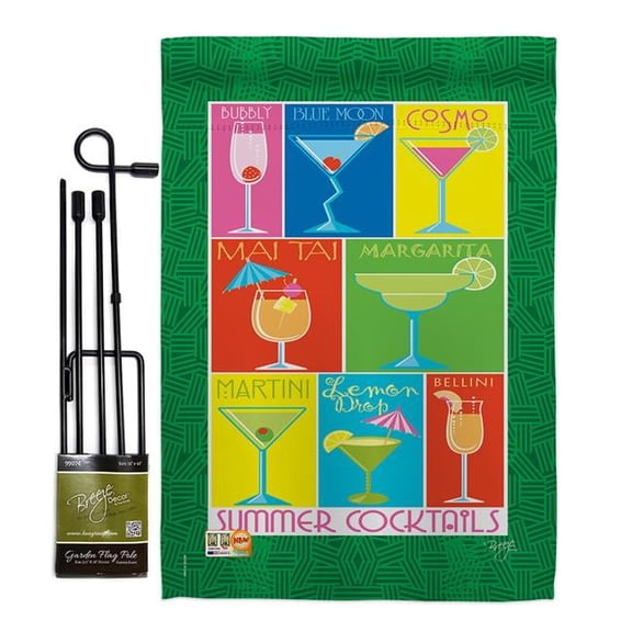 Breeze Decor BD-BV-GS-117027-IP-BO-D-US12-AM 13 x 18.5 in. Summer Drinks Happy Hour & Beverages Impressions Decorative Vertical Double Sided Garden Flag Set with Banner Pole