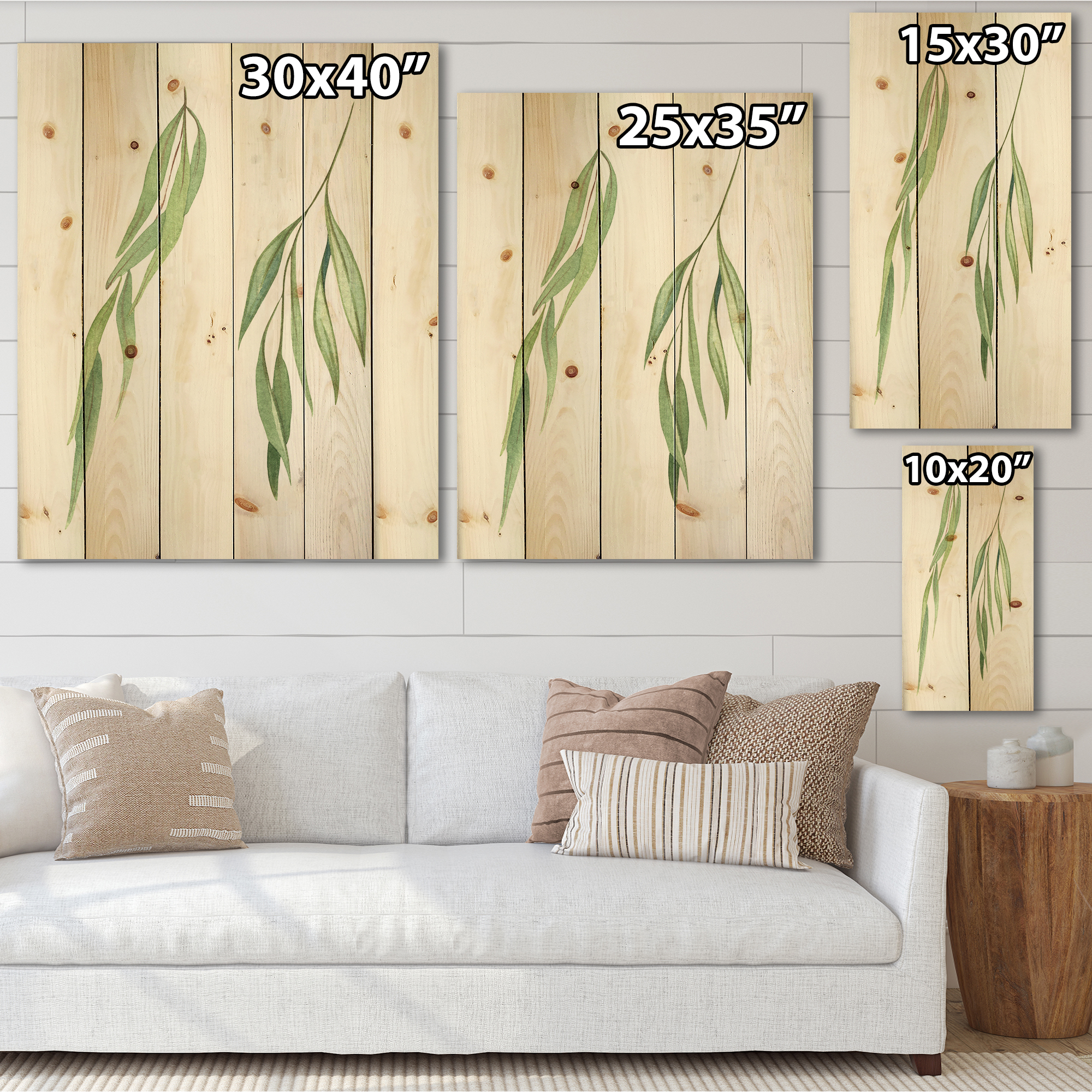 Designart 'Two Willow Branches On White' Farmhouse Print on Natural Pine Wood