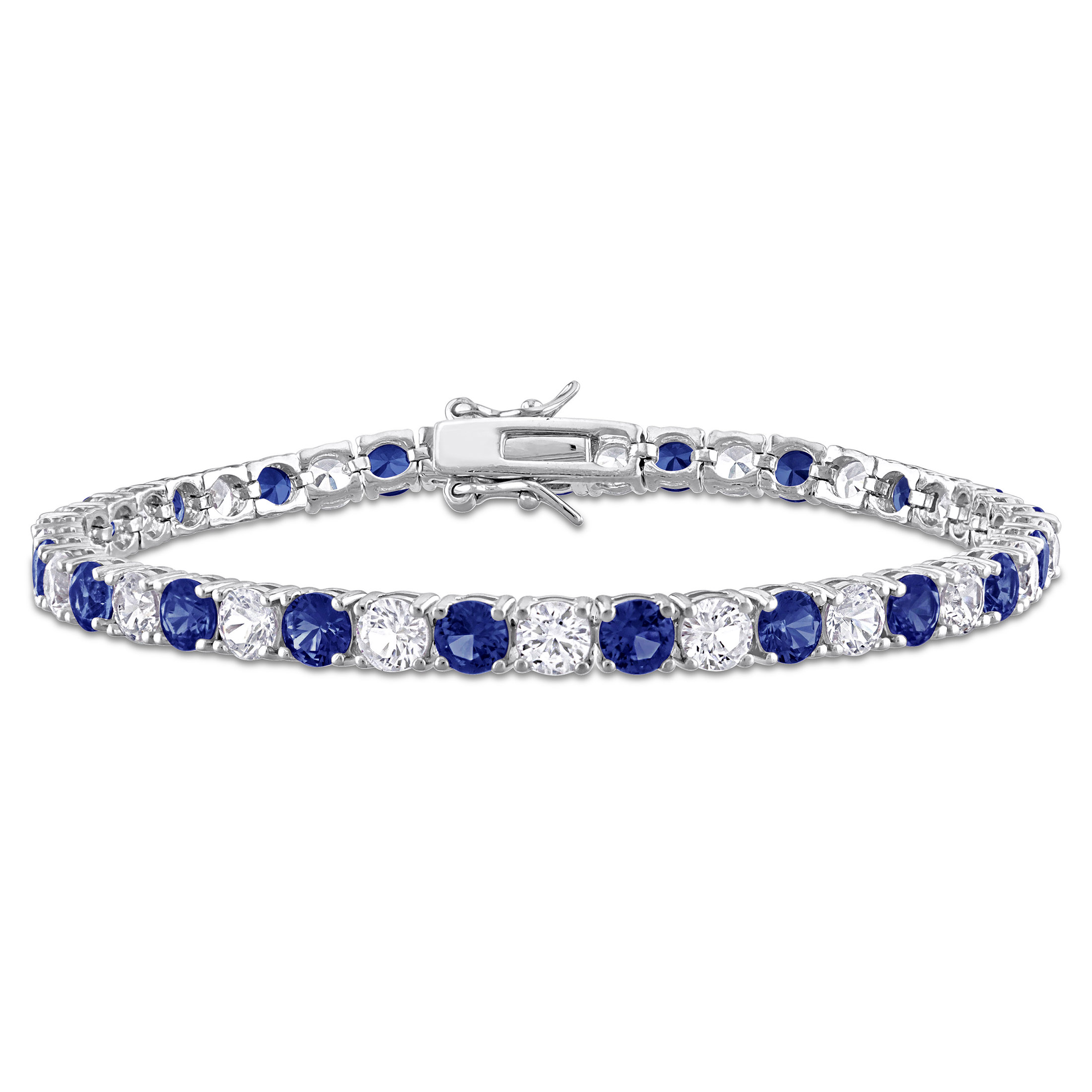 Everly Women's 14-1/4 Carat T.G.W. Created Blue & White Sapphire Sterling Silver Tennis Bracelet - image 3 of 9