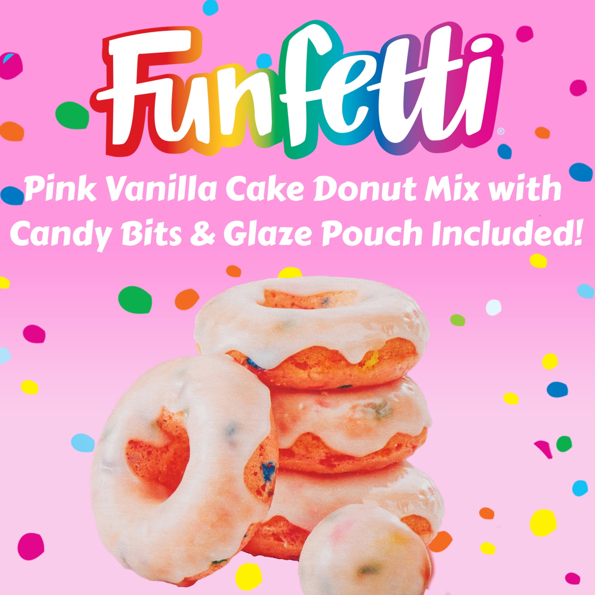 Pillsbury Funfetti Unicorn Pink Vanilla Cake Donut Mix with Candy Bits, 16.2 oz Box