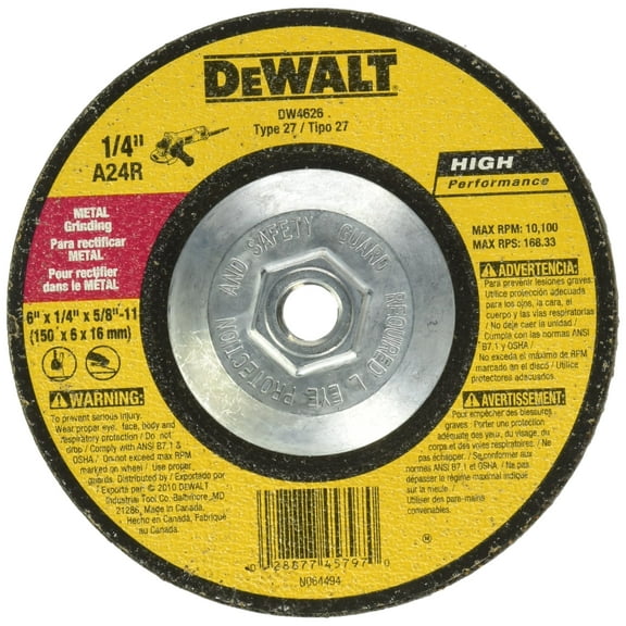 DEWALT DW4626 6-Inch by 1/4-Inch by 5/8-Inch-11 High Performance Metal Grinding Wheel