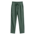 thumbnail image 3 of Ceisia Men's Solid Color Cotton Linen Casual Pants Loose Straight Leg Drawstring Trousers for Summer Green XXXL Gifts, 3 of 4