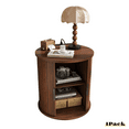 thumbnail image 3 of GZXS Mid-Century Modern Cylinder Nightstand with Charging Station, 23.62" Round Side Table with Sliding Door and 2-Tier Storage, for Bedroom & Living Room, Walnut Finish, 3 of 10
