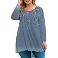 thumbnail image 2 of Xyxonk Plus Size Tops for Women Fall Loose Fit T-Shirts Tunics Floral Print Crewneck Long Sleeve Shirts Dressy Casual Blouse Navy 3XL, 2 of 5