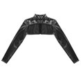 thumbnail image 5 of YONGHS Women's Shiny Metallic Crop Top Shrugs Shirts High Neck Long Sleeves Party Tops Clubwear Black One Size, 5 of 7