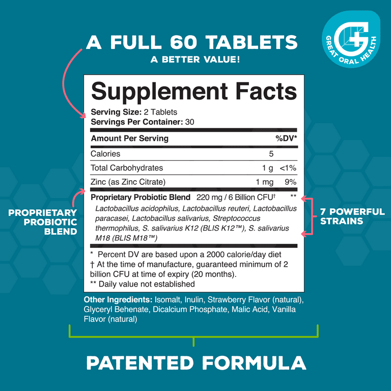 Oral Health 7-Strain Probiotics BLIS K12 & M18, Strawberry