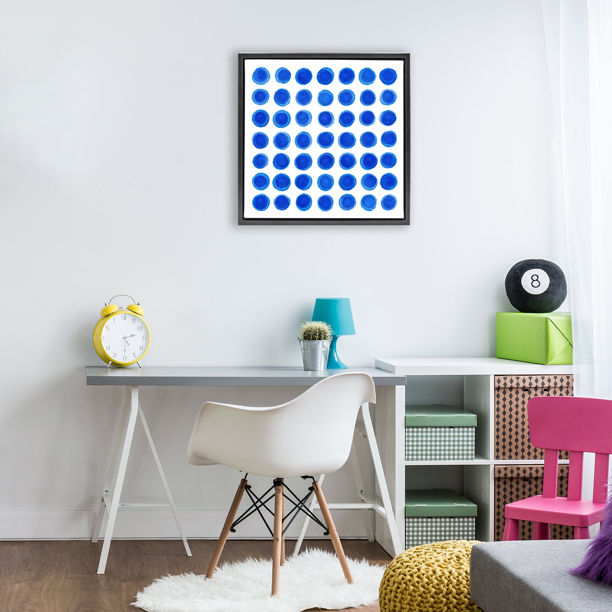 Stupell Industries Blue Dots Uniform Pattern Black Framed Floater Canvas Wall Art, design by Martina Pavlova