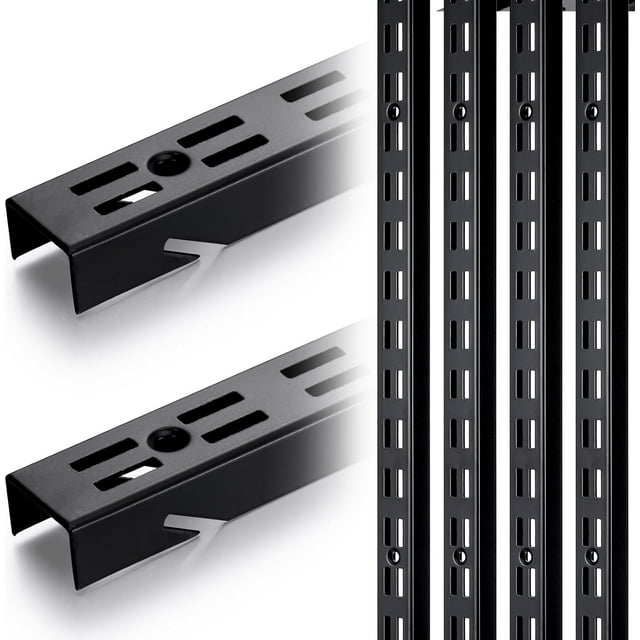 6 Pcs 47.5 Inches Shelf Rails Bracket Track Upright Closet System Hardware Adjustable Wall Standard Shelf Standards for Pantries, Linen Closets, Laundry Rooms, Utility Rooms (Black)