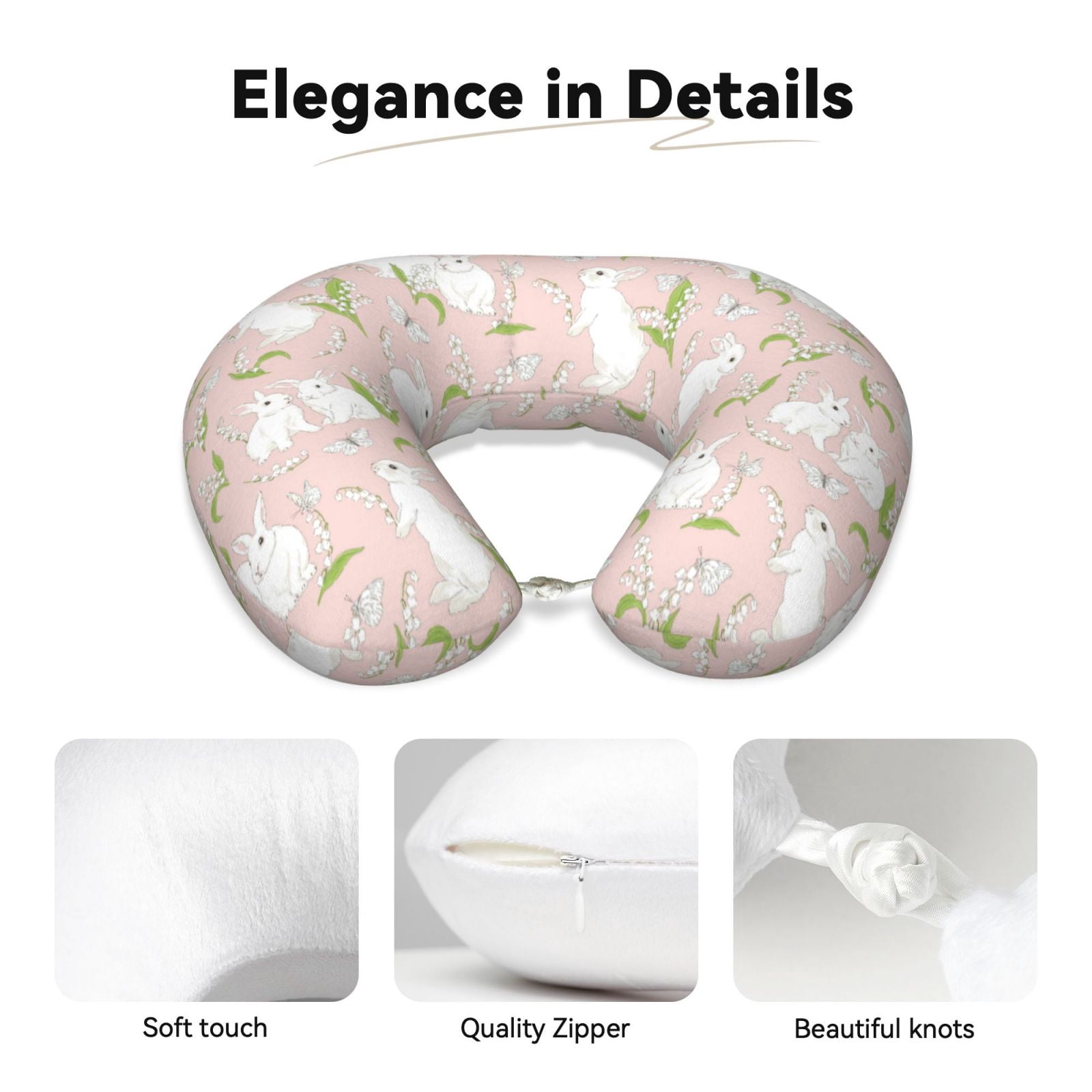 Xecao Rabbit Print Memory Foam Cervical Neck Pillow Versatile U-Shaped Pillows for Home,Office,Camping,Travelling,Soft Washable Cover