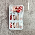 thumbnail image 4 of 24 Pcs Christmas Press on Nails Long Glue on Nails Set Christmas Fake Nails with Red White Stripe Snowflake Designs Glossy Coffin Acrylic Nails Winter Xmas False Nail for Women Nail Art Decorations, 4 of 7
