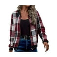 thumbnail image 2 of Chaquetas de Mujer Informales con Cremallera, de Franela A Cuadros, Larga, Holgadas, Ideales para Otoño. Rojo Vino S, 2 of 7