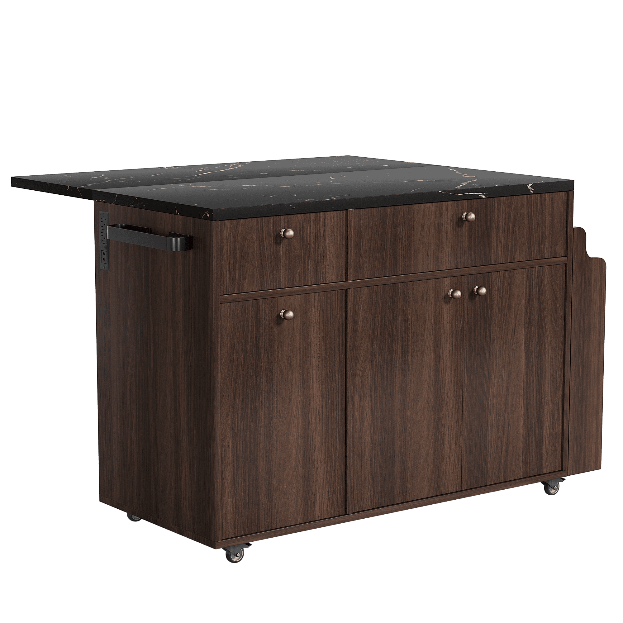 Mintazer Kitchen Island with Storage Rolling Kitchen Island Cart with Drop Leaf Extension, Drawers, Spice Rack, Towel Bar, Mobile Kitchen Cart for Kitchen & Dining Room, Walnut