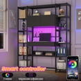 thumbnail image 4 of 6 Tier Bookcase with Writing Desk, LED Light Computer Desk with Hutch and Bookshelf, Storage Cabinet with Door, Storage Drawer, Black, 4 of 10