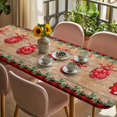 thumbnail image 3 of Christmas Table Cloths for 8 Foot Rectangle Tables, Xmas Balls Snowflakes Trees Red Plaid Wooden Patio Waterproof Elastic Fitted Tablecloths, Washable Rectangular Table Cover for Camping, 3 of 8