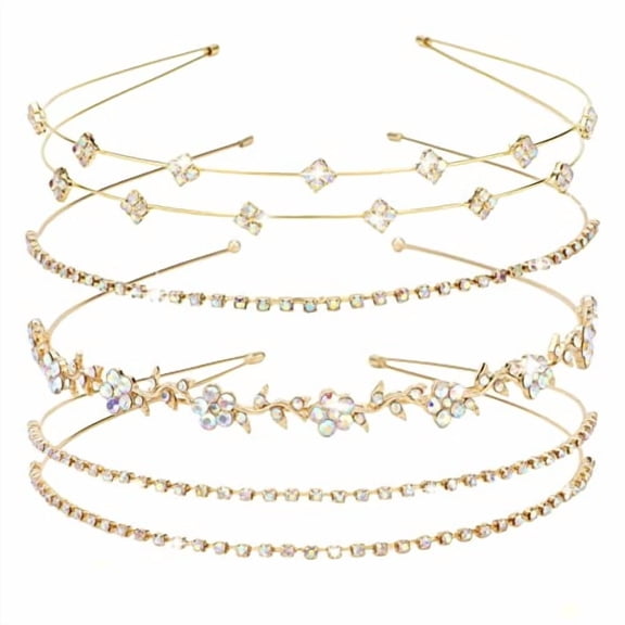 Gold Bridal Headband 4 Pieces Rhinestone Headbands AB Crystal Flower Girl Leaves Crown Head Band Tiara Wedding Hair Accessories