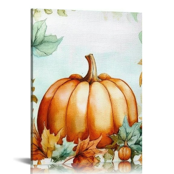 Patifu Pumpkin Leaves Watercolor Painting Canvas Prints Wall Art 12x16 in
