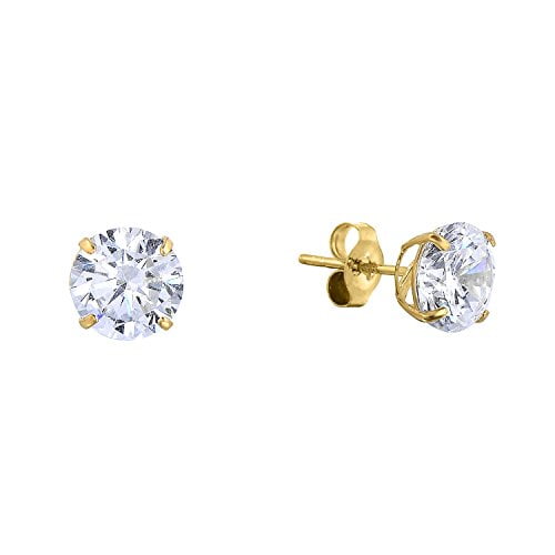 14k White Gold Solitaire Round Cubic Zirconia Stud Earrings with Gold butterfly Pushbacks 