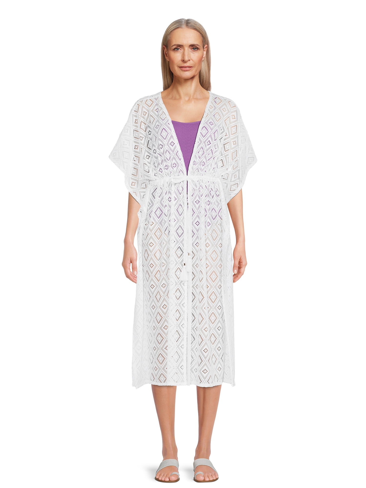 Time and Tru Women's Midi Crochet Caftan Cover Up